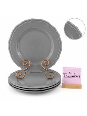 Ikea of Sweden ARV GRAY 15541 Scalloped Portugal Earthenware Dinner Plates Set 4
